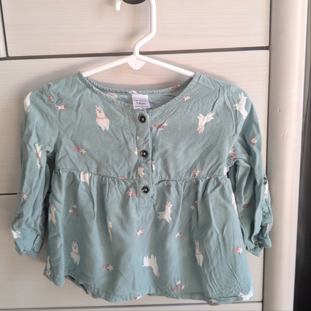 Carter's Green Flowy Llama Print Top, 18 Months
